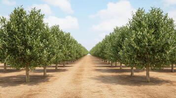 Serene Rows of Lush Green Trees in a Sunny Orchard photo