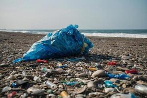 Coastal cleanup efforts focused on removing plastic waste from the oceanside to reduce pollution and safeguard marine ecosystems. photo