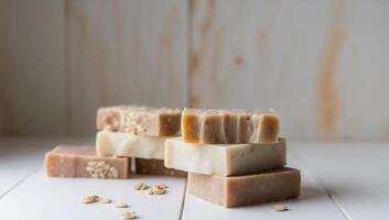 DIY soap made from natural ingredients, varied color palette, handmade bars photo