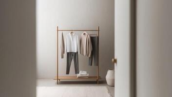 Minimalist wardrobes celebrating the values of slow fashion, focusing on fewer, well-made garments that stand the test of time and reduce waste. photo