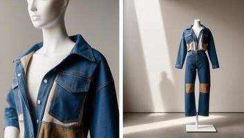 Denim is upcycled into innovative designs for sustainable fashion collections, showcasing creativity and a commitment to reducing textile waste. photo