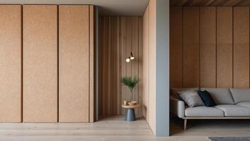 Sustainable cork panels provide effective soundproofing and insulation, offering an eco-conscious solution for modern homes and buildings. photo