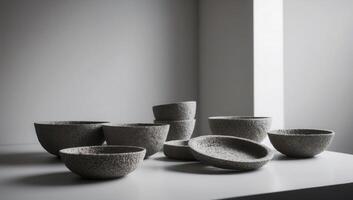 Monochromatic rice husk composites create sustainable, eco-friendly kitchenware with clean lines and an organic, natural beauty. photo