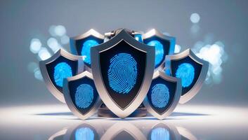 Futuristic cyber security padlock with a blue glow, featuring binary code in green and blue on a black background, symbolizing digital protection. photo