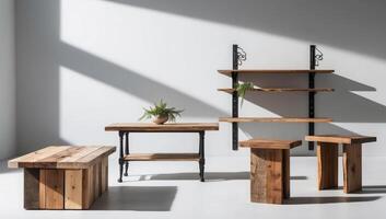 Upcycled furniture and decor crafted from reclaimed wood, offering a stylish and sustainable touch to home design photo