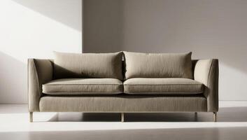 A sophisticated hemp fabric sofa with a rich, natural texture is presented in a simple, minimalist setting, reflecting sustainable living. photo