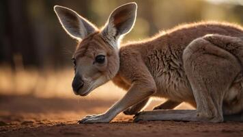 A close-up of a kangaroo in a natural setting, showcasing its features and environment. photo