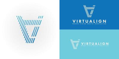 The dynamic logo design features the initials VA creatively integrated within a striking triangular shape. The logo is ideal for tech companies, software developers, and technological businesses vector