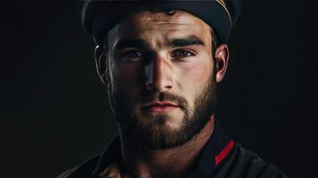 The Charismatic Rugby Player A Man of Confidence In a Beret photo