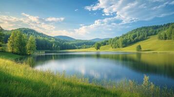 Tranquil Oasis Rolling Hills and Calm Waters photo