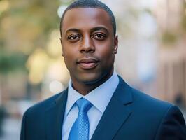 Confident Man Elevates Style with Sharp Suit and Blue Tie photo
