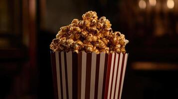 Irresistible Vintage Striped Container Filled With Mouthwatering Caramel Popcorn photo