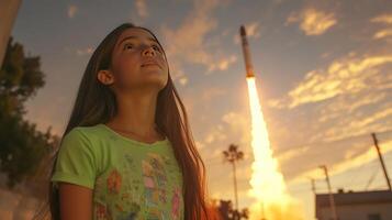 The Rockets Soaring Flight Captivates the Lime Green Girl photo