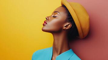 Vibrant Shapes Pop Against Solid Backdrop with Trendy Beret photo