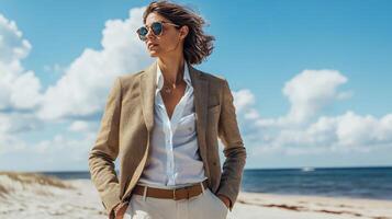 Upgrade Your Beach Outfit Blazer and Caramel Belt Combo photo