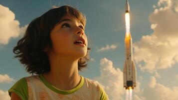 The Girl in the Lime Green TShirt Watches the Rocket photo
