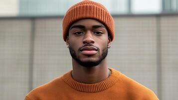 Cozy Cinnamon Brown Beanie User Icon with Unique Curve photo