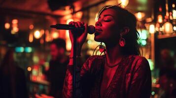 Soulful Songstress Mesmerizes Crowd with Captivating Performance in Classy Bar photo