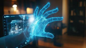 Virtual Assistant Hologram Sparking Illumination on Smart Device Screen photo