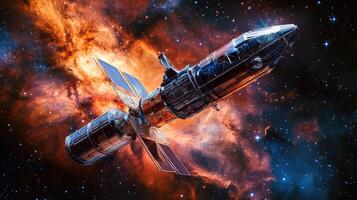 Russian Spacecraft Speeds Through Colorful Nebula in Distant Galaxy photo