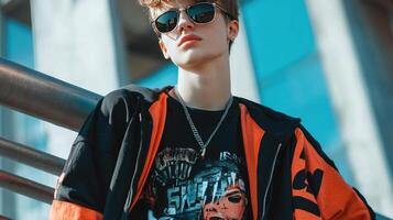 Teenage Fashion Rebel Making a Statement with Unique Tee photo