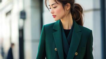 Stylish Green Jacket with Square Details Perfect for Breezy Days photo