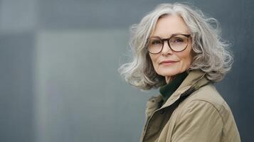 Graceful Senior Lady embodies timeless elegance in khaki windbreaker photo