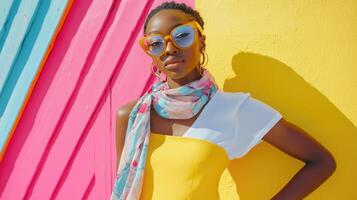 Sunshine Style Pastel Yellow Shorts and Coordinating Scarf Combo photo