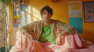 The Stylish Man Mixing Stripes Lime Green Pink and Calendars photo