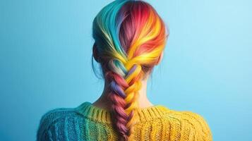 Rainbowdyed fishtail braid a playful and colorful hairstyle photo