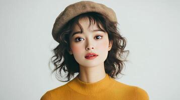 Iconic Girl in Tan Beret with Drum and Camera photo