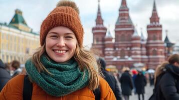 Vibrant Red Square Filled with Locals and Tourists photo