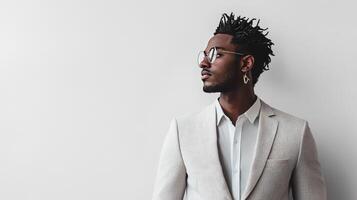 Stylish Man and Symbolic Paperclip Icon in White Space photo