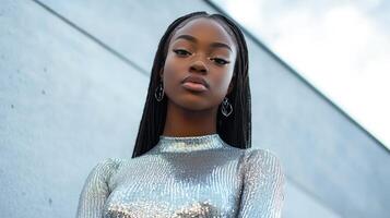 Confident and Sophisticated A Young Woman Shines in the City photo