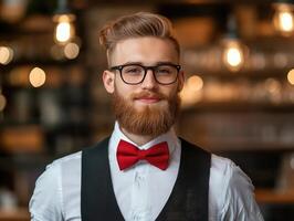Sharp Style Bold and Confident Man in Red Bowtie photo