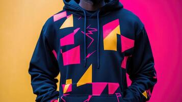 Stylish Hoodie with Thunderbolt Symbol and Check Pattern Design photo