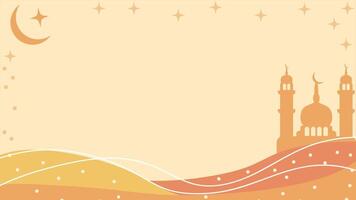 Ramadan theme horizontal background loop animation. Yellow Ramadan banner with mosque, moon and stars. Place for text video