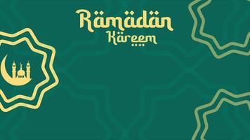 Ramadan mandala theme horizontal background loop animation. Ramadan banner in green color with moon and mosque. Place for text video