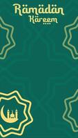 Ramadan mandala theme vertical background loop animation. Ramadan banner in green color with moon and mosque. Place for text video