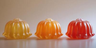 Colorful gelatin desserts arranged in a row highlighting different flavors and hues photo