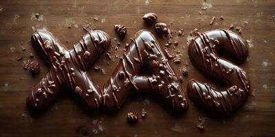 Chocolate art creating unique shapes and letters on a wooden surface during a creative edible design session photo