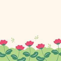 Flat spring red flower greeting card background template vector