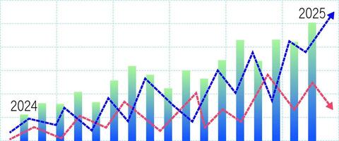 Financial graph with blue and red pointers, Business strategy, Business concept, Price increase, Price decrease vector