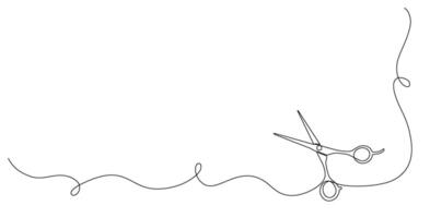 A simple scissor pattern as one continuous line for a modern hair salon or barbershop symbol. Editable stroke . Minimalistic illustration. vector