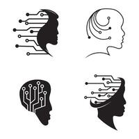 Set Artificial intelligence and human face logo template vector