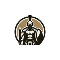 spartan warrior with sword and shield in a circle vector