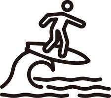 A black and white drawing of a man on a surfboard vector