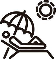 Outline illustration of people relaxing on the beach with umbrellas vector
