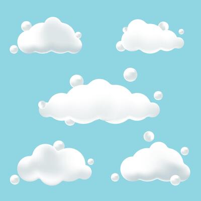 white clouds cartoon set