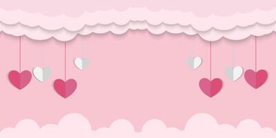 valentine day banner with paper cut heart background with clouds and hearts vector